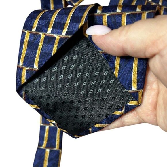 Oscar de la Renta Neckware 100% Silk Blue and Gold Men’s Dress Tie - Picture 2 of 5